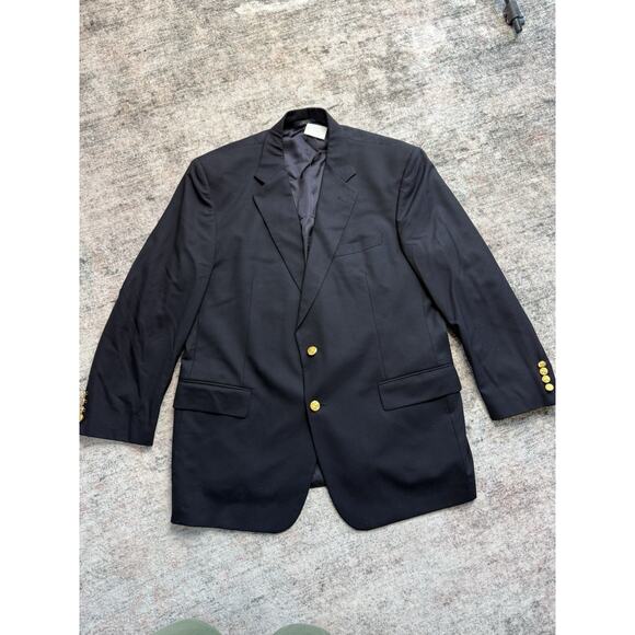 Brooks Brothers Brooksease Loro Piana Wool Blazer 46R Navy Gold Buttons Preppy